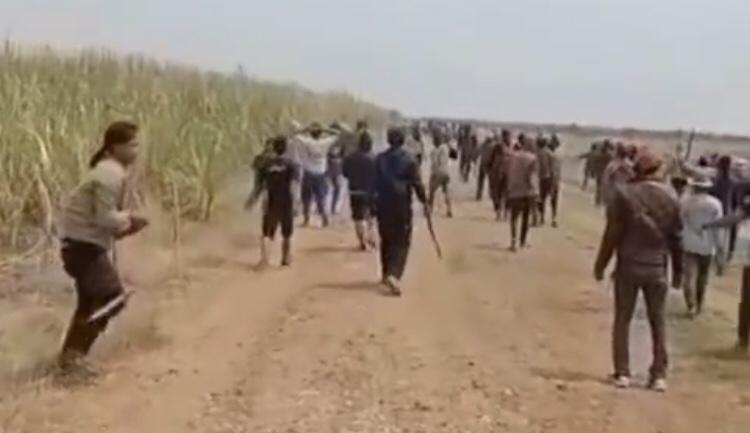 Para petani yang mencari pelaku pembunuhan terhadap dua orang petani tebu, Senin 4 Oktober 2021.