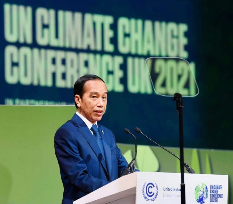 Presiden RI Joko Widodo saat berbicara dalam forum World Leaders Summit on Forest and Land Use di Scotish Event Campus, Glasgow, Skotlandia, Rabu, 3 November 2021.
